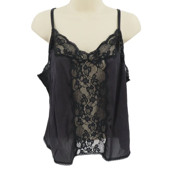 VTG Bestform Womens 38 Solid Black Lace Panel Spaghetti Strap Cami Tank Top 1306 - Picture 1 of 9